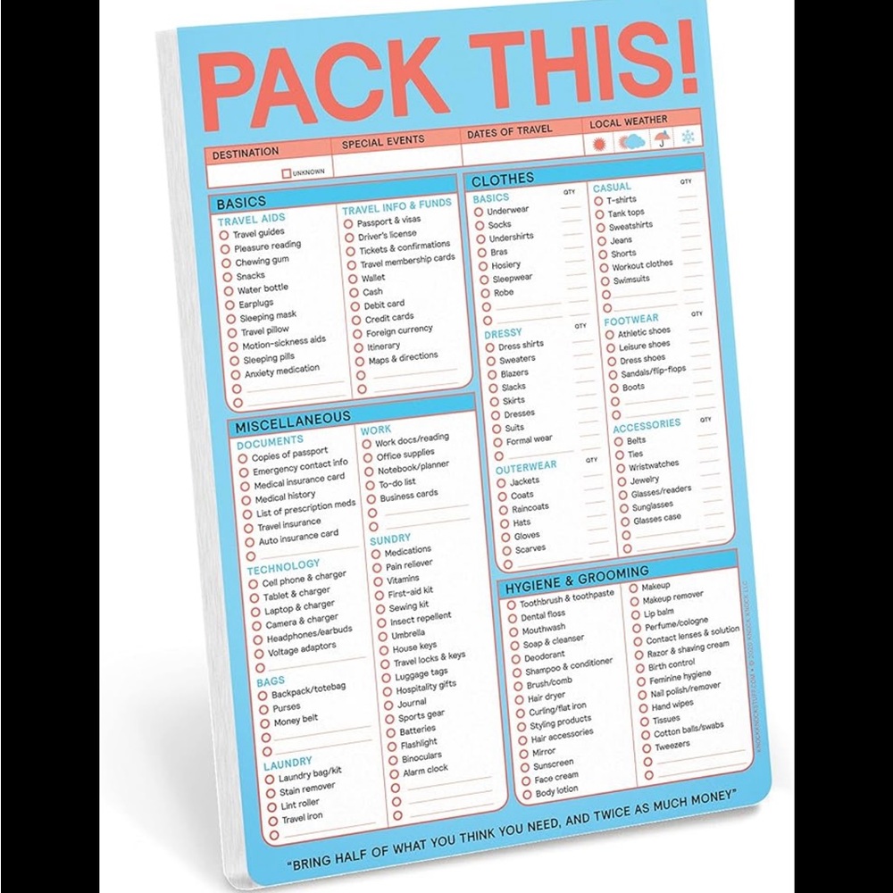 NWT Knock Knock Pack This Pad- checklists for travel made easy!